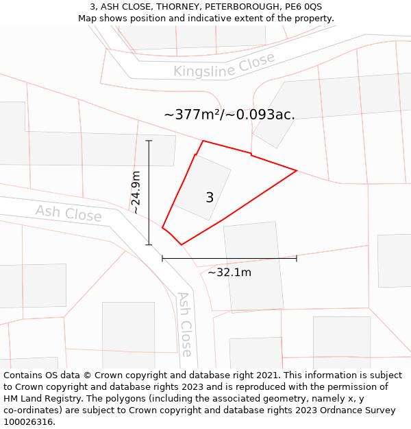 3, ASH CLOSE, THORNEY, PETERBOROUGH, PE6 0QS: Plot and title map