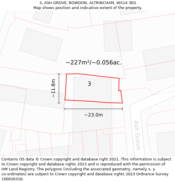3, ASH GROVE, BOWDON, ALTRINCHAM, WA14 3EG: Plot and title map