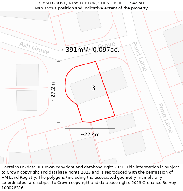 3, ASH GROVE, NEW TUPTON, CHESTERFIELD, S42 6FB: Plot and title map