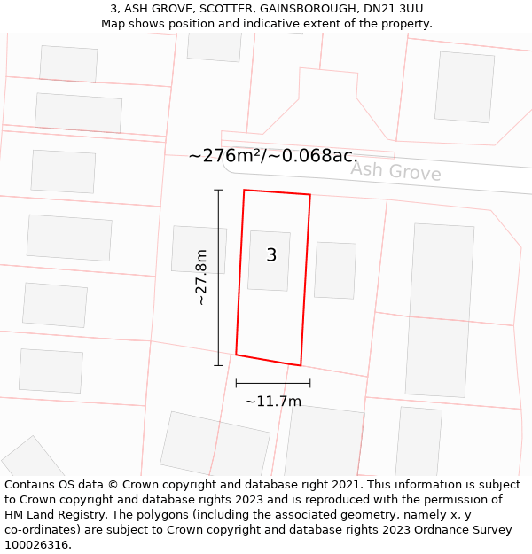 3, ASH GROVE, SCOTTER, GAINSBOROUGH, DN21 3UU: Plot and title map