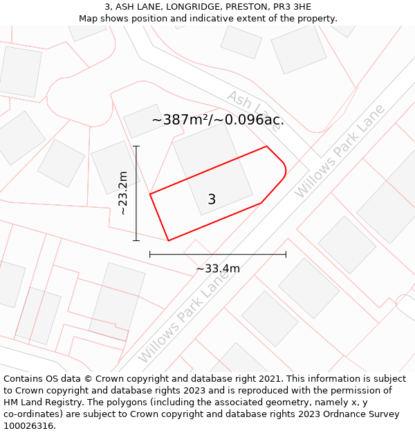 3, ASH LANE, LONGRIDGE, PRESTON, PR3 3HE: Plot and title map