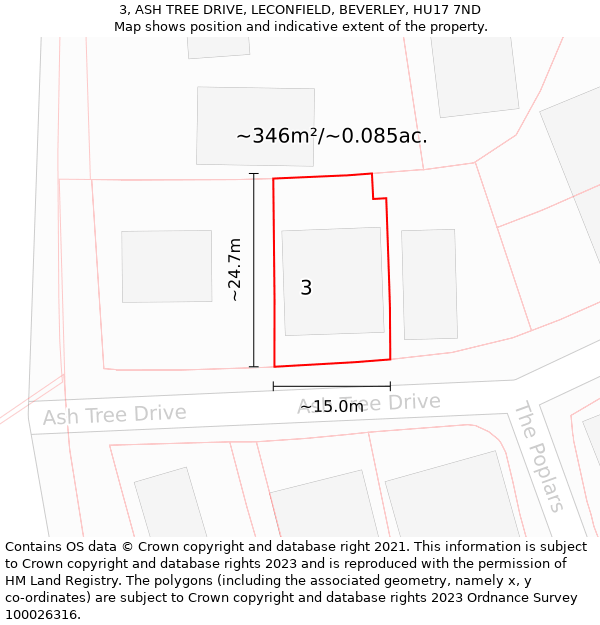 3, ASH TREE DRIVE, LECONFIELD, BEVERLEY, HU17 7ND: Plot and title map