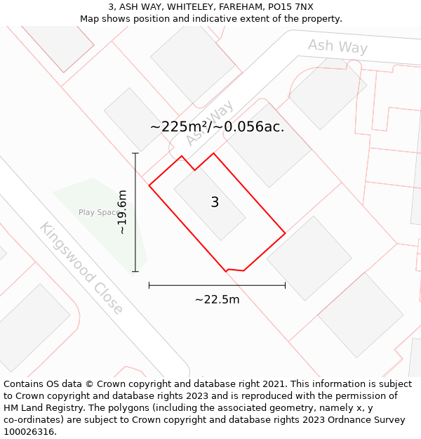 3, ASH WAY, WHITELEY, FAREHAM, PO15 7NX: Plot and title map