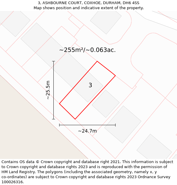 3, ASHBOURNE COURT, COXHOE, DURHAM, DH6 4SS: Plot and title map