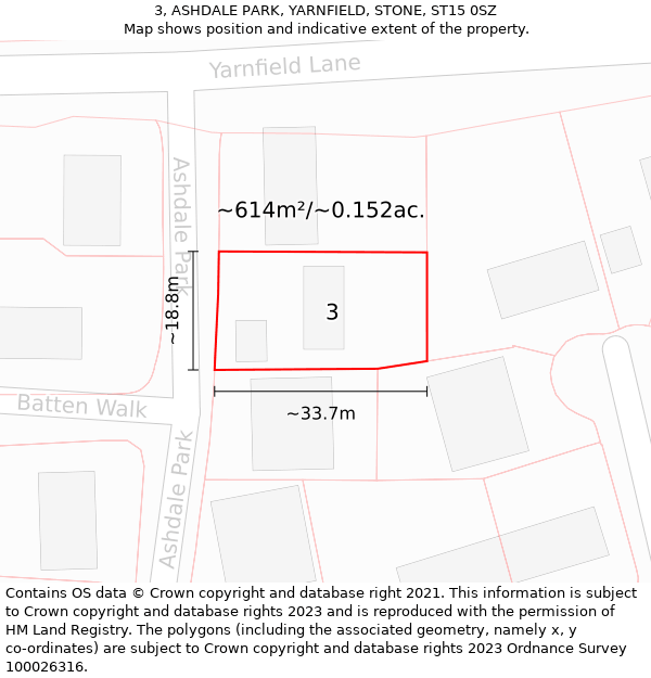 3, ASHDALE PARK, YARNFIELD, STONE, ST15 0SZ: Plot and title map