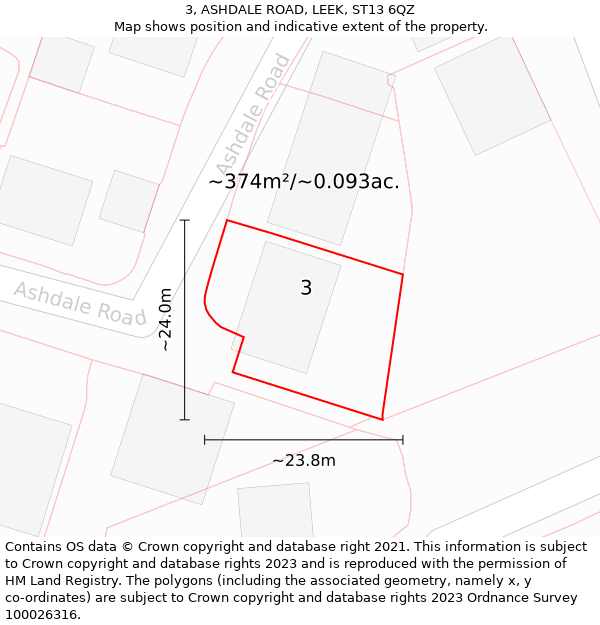 3, ASHDALE ROAD, LEEK, ST13 6QZ: Plot and title map