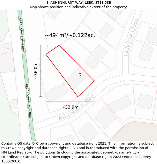 3, ASHENHURST WAY, LEEK, ST13 5SB: Plot and title map