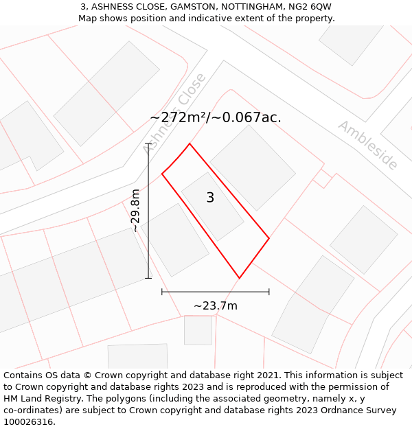 3, ASHNESS CLOSE, GAMSTON, NOTTINGHAM, NG2 6QW: Plot and title map