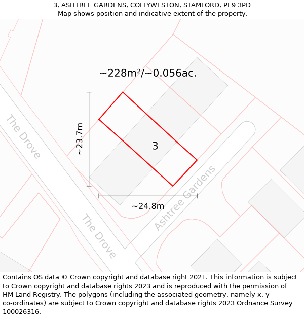 3, ASHTREE GARDENS, COLLYWESTON, STAMFORD, PE9 3PD: Plot and title map