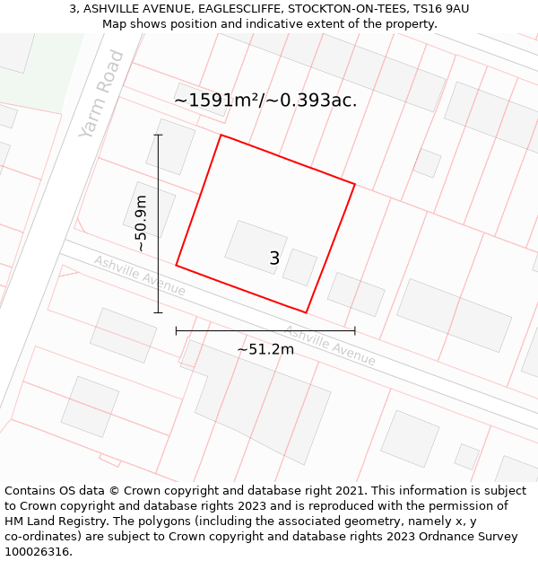 3, ASHVILLE AVENUE, EAGLESCLIFFE, STOCKTON-ON-TEES, TS16 9AU: Plot and title map