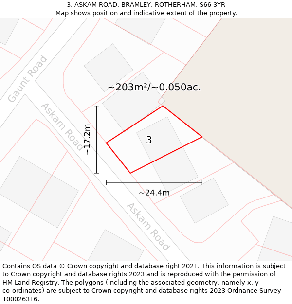 3, ASKAM ROAD, BRAMLEY, ROTHERHAM, S66 3YR: Plot and title map