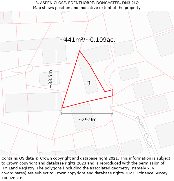 3, ASPEN CLOSE, EDENTHORPE, DONCASTER, DN3 2LQ: Plot and title map