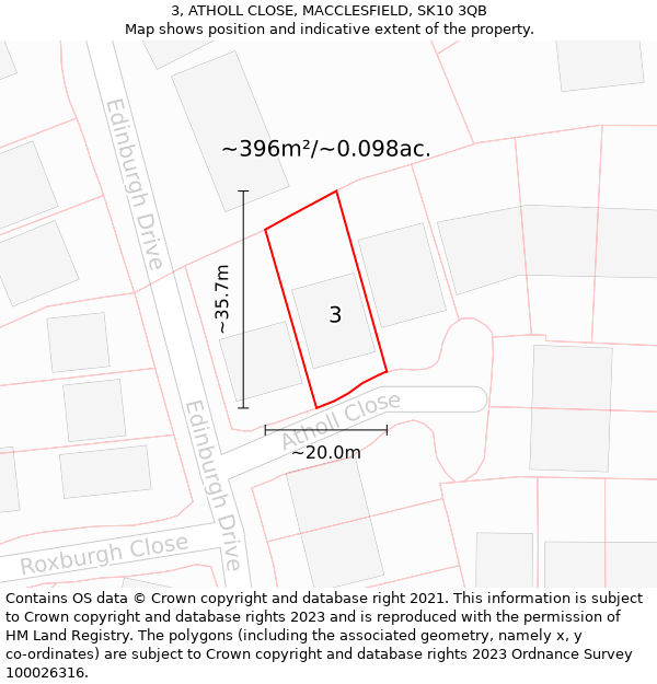 3, ATHOLL CLOSE, MACCLESFIELD, SK10 3QB: Plot and title map