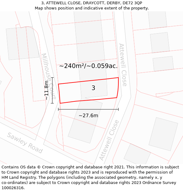 3, ATTEWELL CLOSE, DRAYCOTT, DERBY, DE72 3QP: Plot and title map