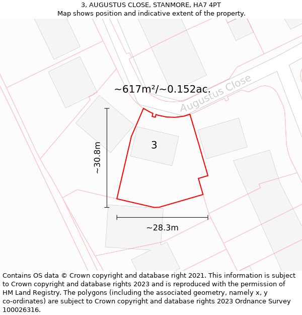 3, AUGUSTUS CLOSE, STANMORE, HA7 4PT: Plot and title map