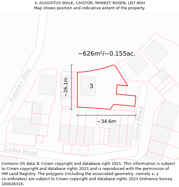 3, AUGUSTUS WALK, CAISTOR, MARKET RASEN, LN7 6GH: Plot and title map