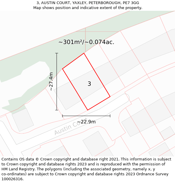 3, AUSTIN COURT, YAXLEY, PETERBOROUGH, PE7 3GG: Plot and title map