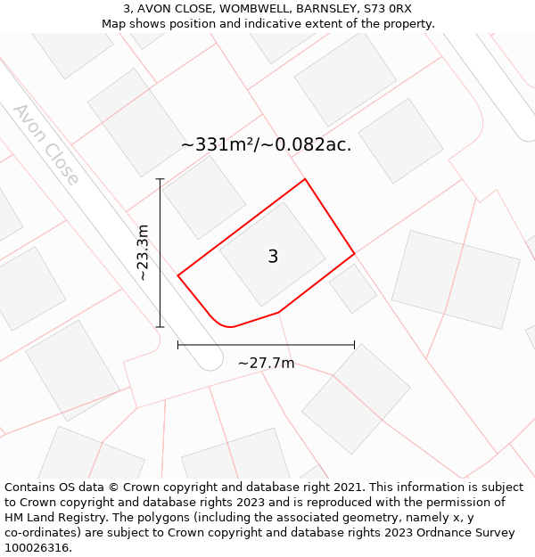 3, AVON CLOSE, WOMBWELL, BARNSLEY, S73 0RX: Plot and title map