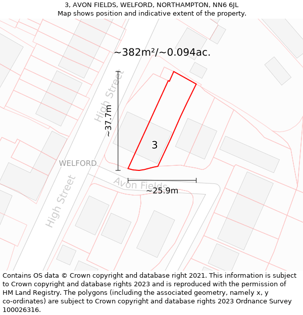 3, AVON FIELDS, WELFORD, NORTHAMPTON, NN6 6JL: Plot and title map