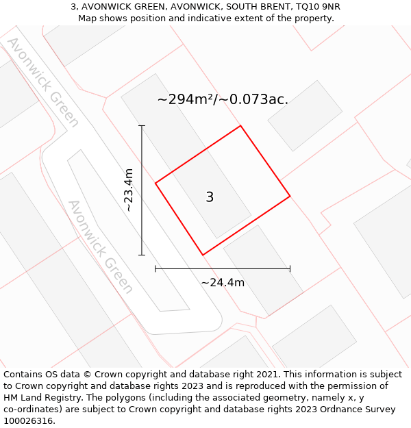 3, AVONWICK GREEN, AVONWICK, SOUTH BRENT, TQ10 9NR: Plot and title map