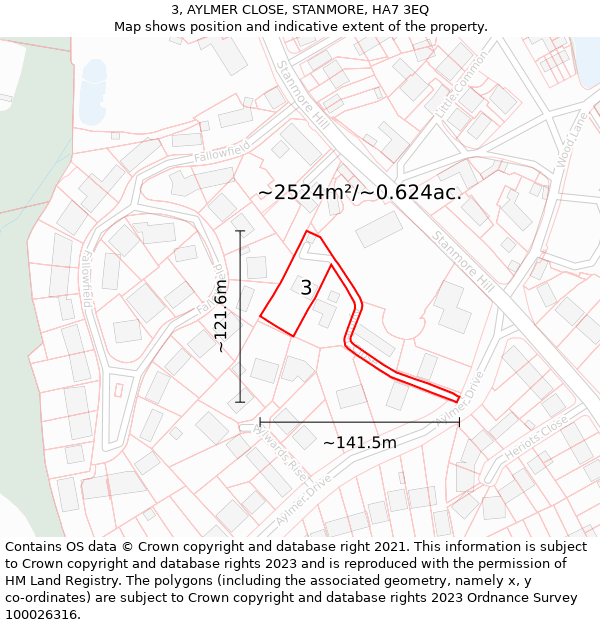 3, AYLMER CLOSE, STANMORE, HA7 3EQ: Plot and title map