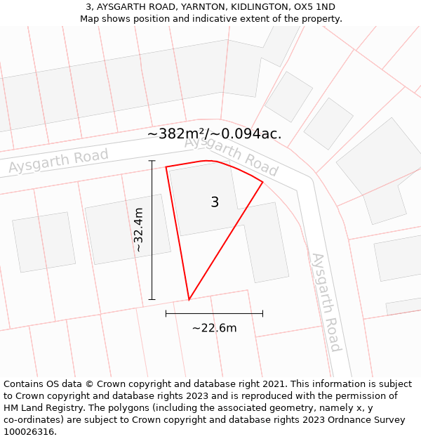 3, AYSGARTH ROAD, YARNTON, KIDLINGTON, OX5 1ND: Plot and title map