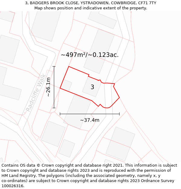 3, BADGERS BROOK CLOSE, YSTRADOWEN, COWBRIDGE, CF71 7TY: Plot and title map