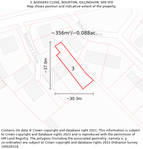 3, BADGERS CLOSE, BOURTON, GILLINGHAM, SP8 5FD: Plot and title map