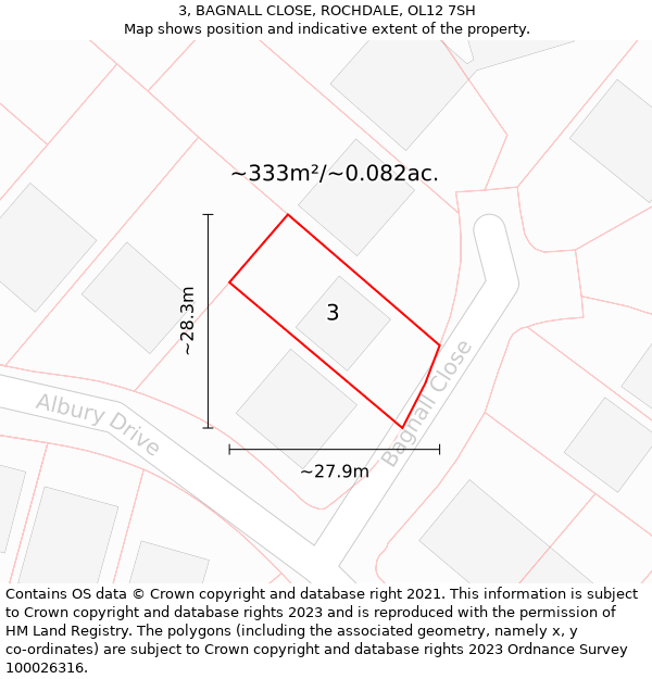 3, BAGNALL CLOSE, ROCHDALE, OL12 7SH: Plot and title map