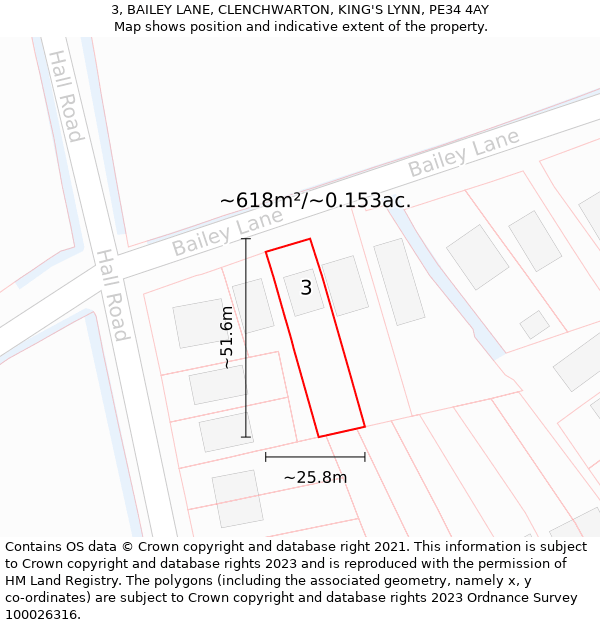 3, BAILEY LANE, CLENCHWARTON, KING'S LYNN, PE34 4AY: Plot and title map