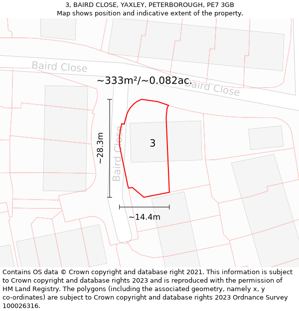 3, BAIRD CLOSE, YAXLEY, PETERBOROUGH, PE7 3GB: Plot and title map