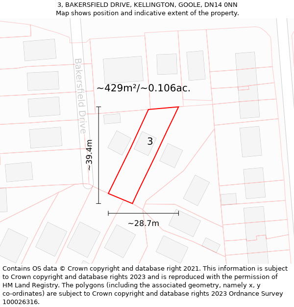 3, BAKERSFIELD DRIVE, KELLINGTON, GOOLE, DN14 0NN: Plot and title map