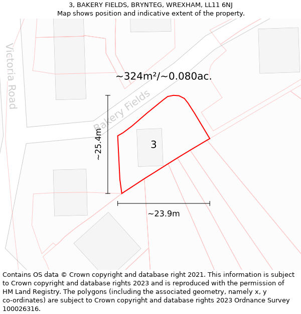 3, BAKERY FIELDS, BRYNTEG, WREXHAM, LL11 6NJ: Plot and title map