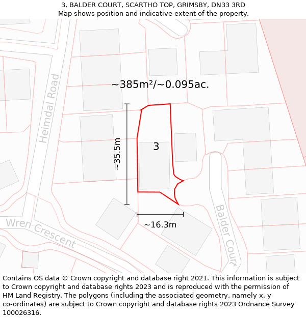 3, BALDER COURT, SCARTHO TOP, GRIMSBY, DN33 3RD: Plot and title map