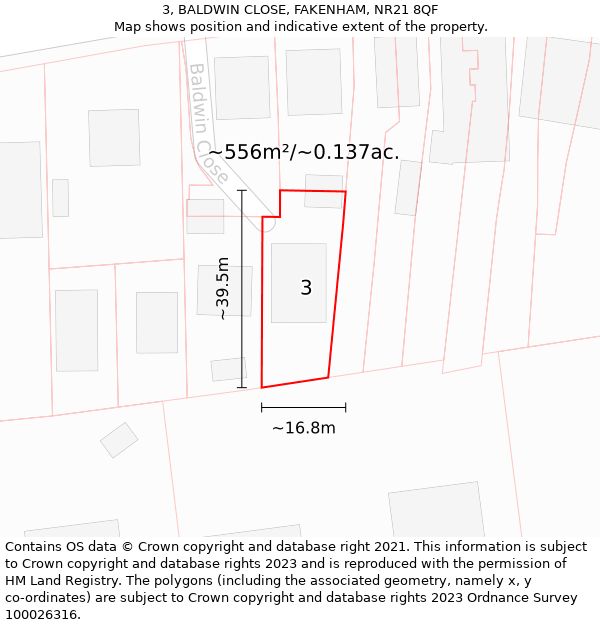 3, BALDWIN CLOSE, FAKENHAM, NR21 8QF: Plot and title map