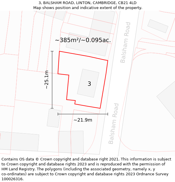 3, BALSHAM ROAD, LINTON, CAMBRIDGE, CB21 4LD: Plot and title map