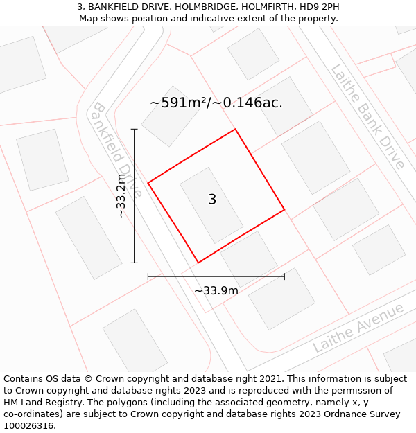 3, BANKFIELD DRIVE, HOLMBRIDGE, HOLMFIRTH, HD9 2PH: Plot and title map