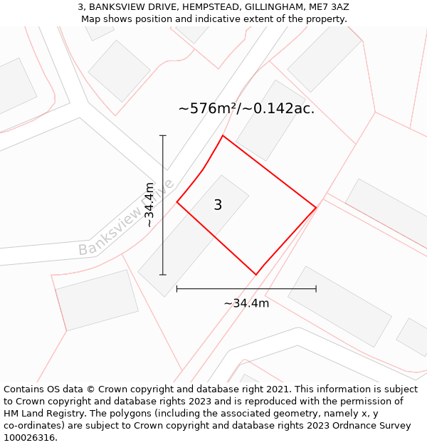 3, BANKSVIEW DRIVE, HEMPSTEAD, GILLINGHAM, ME7 3AZ: Plot and title map