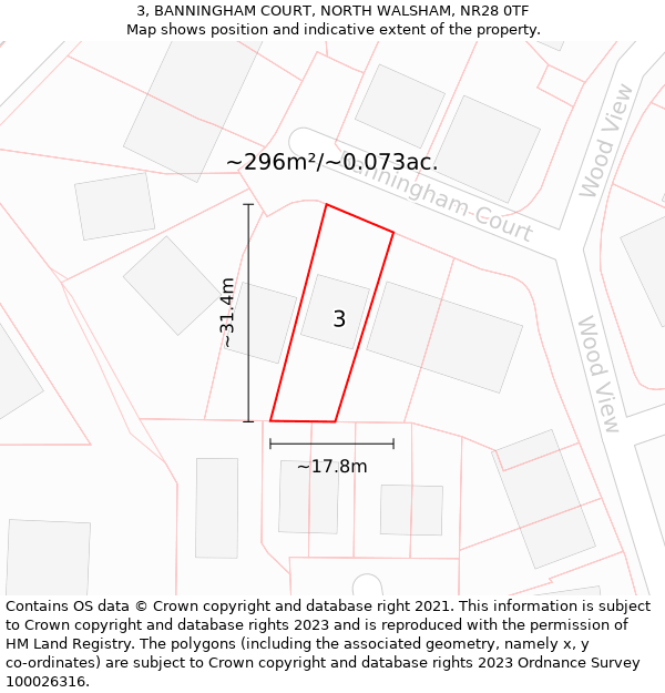 3, BANNINGHAM COURT, NORTH WALSHAM, NR28 0TF: Plot and title map