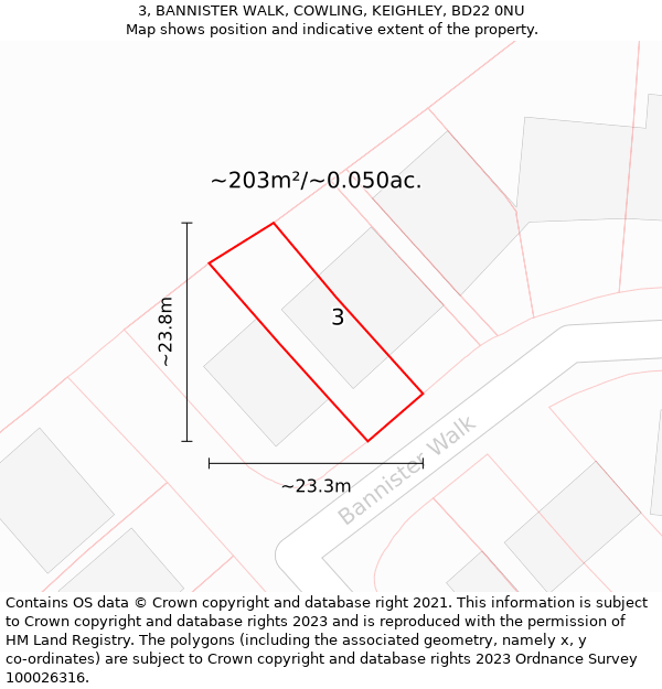 3, BANNISTER WALK, COWLING, KEIGHLEY, BD22 0NU: Plot and title map