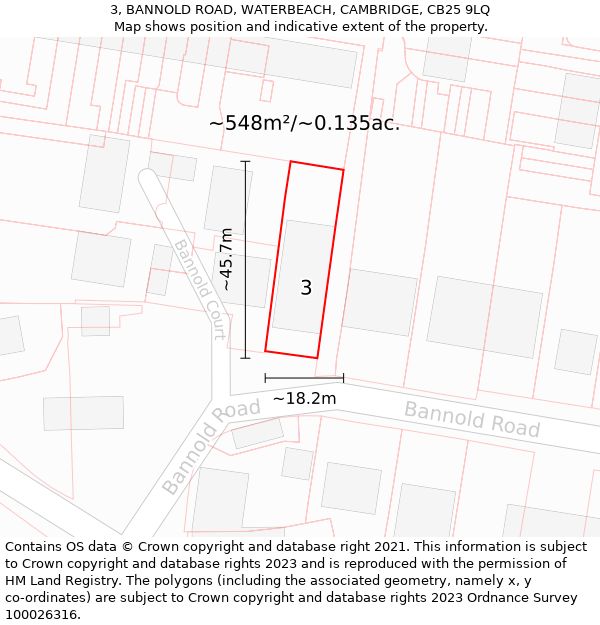 3, BANNOLD ROAD, WATERBEACH, CAMBRIDGE, CB25 9LQ: Plot and title map