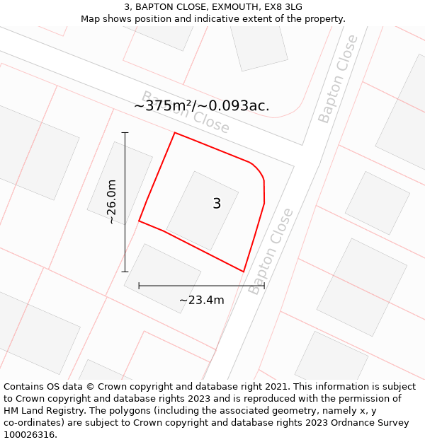 3, BAPTON CLOSE, EXMOUTH, EX8 3LG: Plot and title map