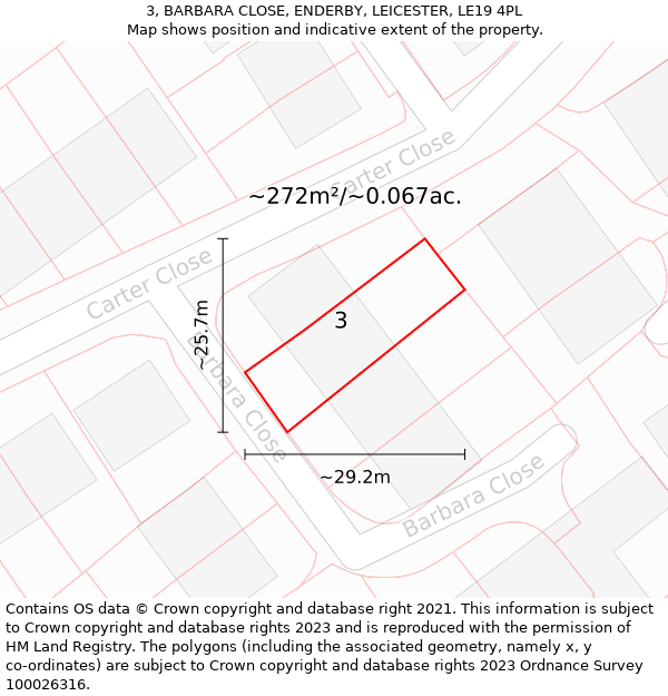 3, BARBARA CLOSE, ENDERBY, LEICESTER, LE19 4PL: Plot and title map