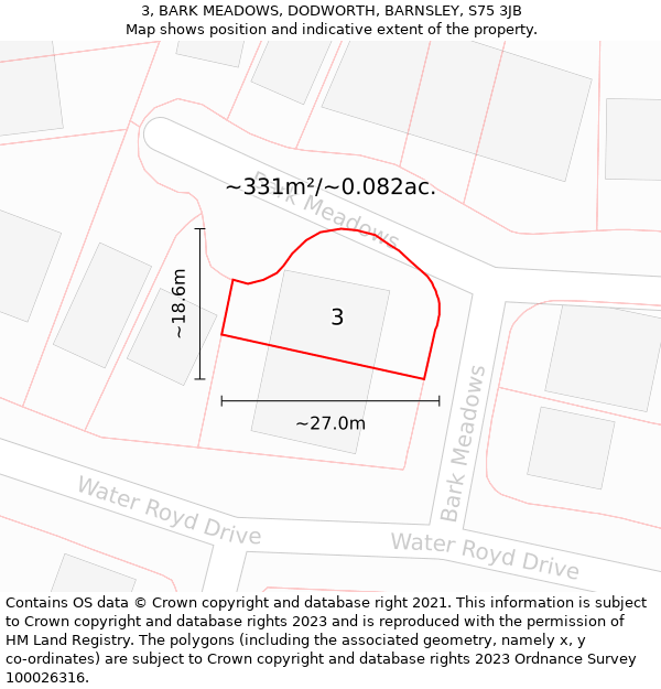 3, BARK MEADOWS, DODWORTH, BARNSLEY, S75 3JB: Plot and title map