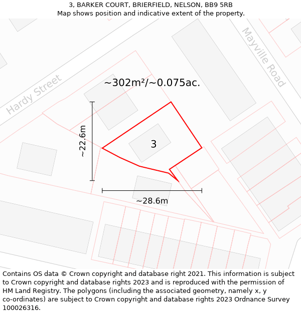 3, BARKER COURT, BRIERFIELD, NELSON, BB9 5RB: Plot and title map