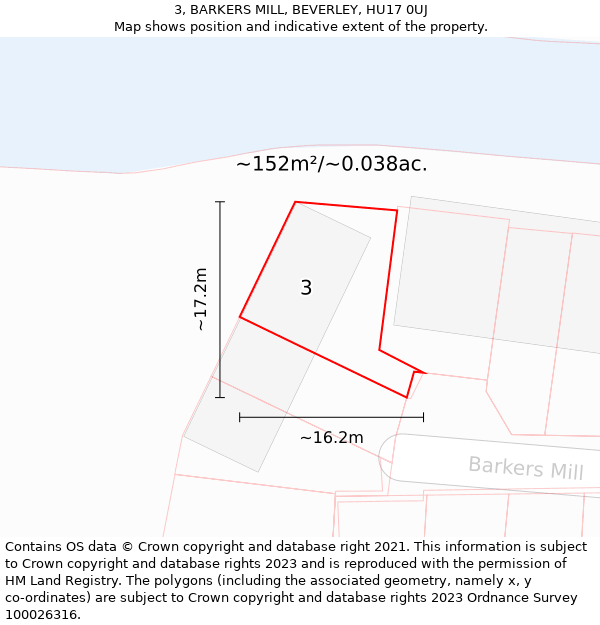 3, BARKERS MILL, BEVERLEY, HU17 0UJ: Plot and title map