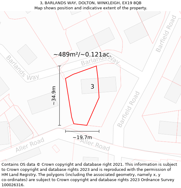 3, BARLANDS WAY, DOLTON, WINKLEIGH, EX19 8QB: Plot and title map