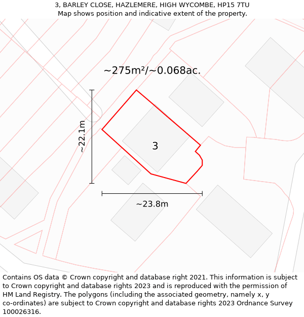 3, BARLEY CLOSE, HAZLEMERE, HIGH WYCOMBE, HP15 7TU: Plot and title map