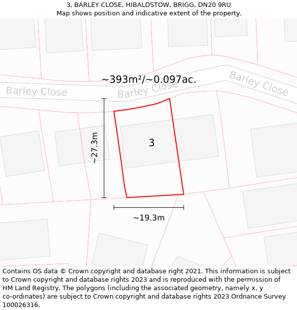 3, BARLEY CLOSE, HIBALDSTOW, BRIGG, DN20 9RU: Plot and title map