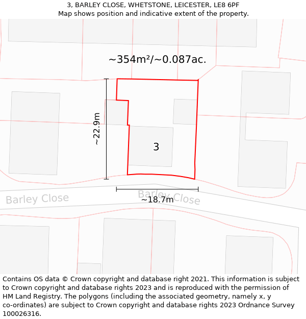 3, BARLEY CLOSE, WHETSTONE, LEICESTER, LE8 6PF: Plot and title map